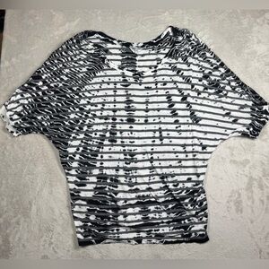 Y2K Hard Tail Striped Tie Dye Loose Fit Dolman Sleeves Black White Grey Top S